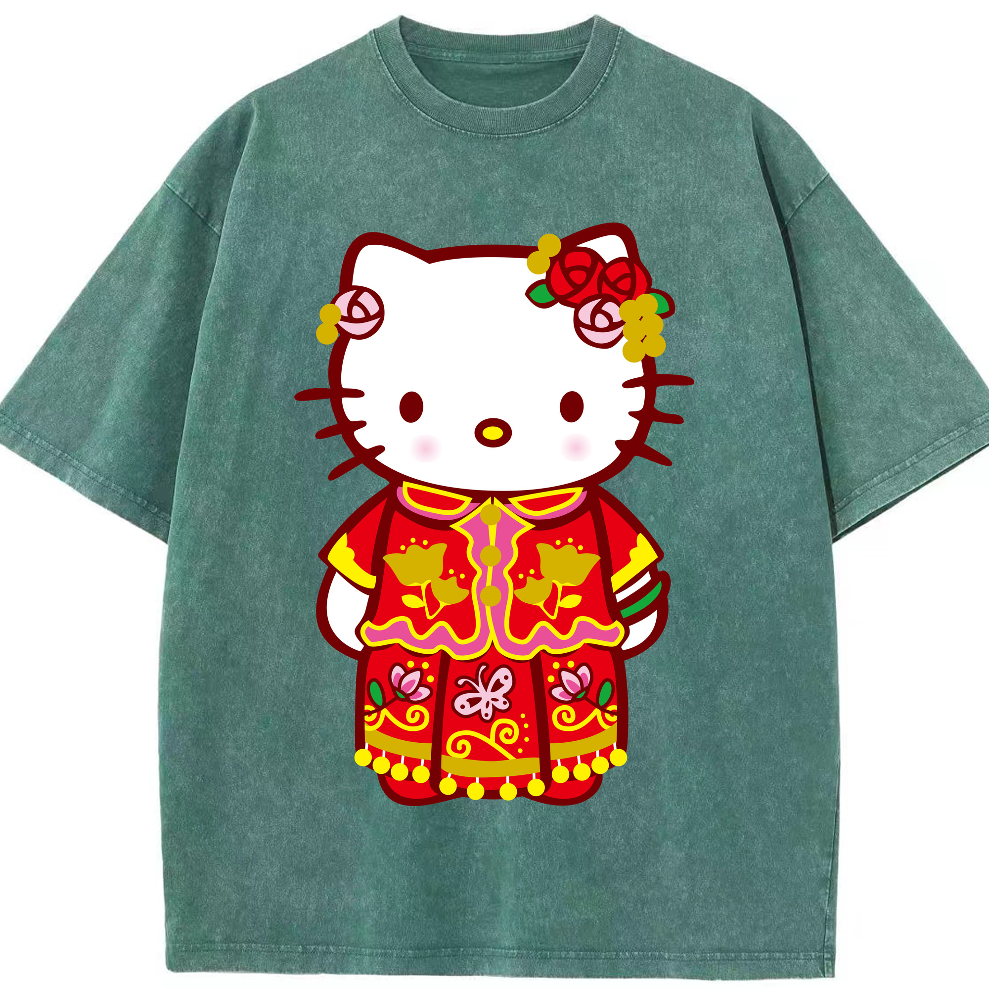（画像用） Hello Kitty ハローキティ 綿100% ヴィンテージ風 半袖Tシャツ（フロントプリント）